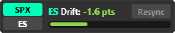 Futures conversion widget showing SPX/ES toggle with drift gauge